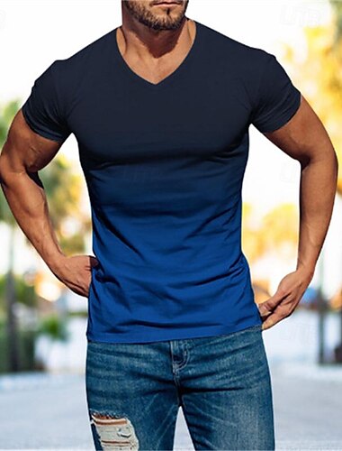  Homens Camiseta Camisetas Camisa de manga curta T-shirt Manga Curta Decote V Primavera Verão Gradual Moda Designer Básico Férias Rua Para Noite Amarelo Vermelho Azul Top Tee para Homens