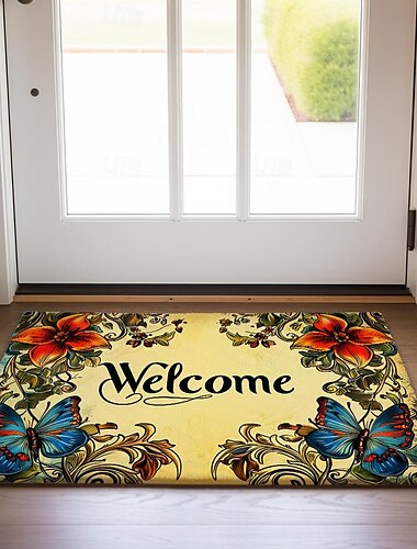  Willkommens-Fußmatte mit Blumenmotiv, Fußmatten, waschbare Teppiche, Küchenmatte, rutschfest, ölbeständiger Teppich, Indoor-Outdoor-Matte, Schlafzimmerdekor, Badezimmermatte, Eingangsteppich