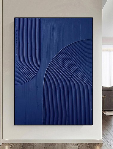  手描き 3d ウォールアート ブルー ミニマリズム テクスチャ絵画 手作り ブルー ウォール アート ブルー テクスチャ油絵 ウォール アート 絵画 大きな青い抽象ナイフ絵画 すぐに掛けられるまたはキャンバス