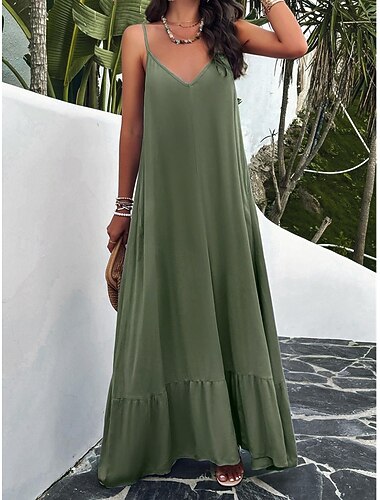  Dame Uformell kjole Lang kjole Maxikjole Åpen rygg Lomme Stevnemøte Gatemote Maxi Med stropper Ermeløs Svart Rød Blå Farge