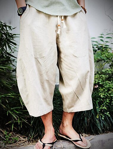  Hombre Pantalones de lino Pantalones de verano Pantalones de playa Bolsillo Correa Cintura elástica Plano Comodidad Transpirable Medio corto Diario Festivos Vacaciones Mezcla Lino Algodón Hawaiano
