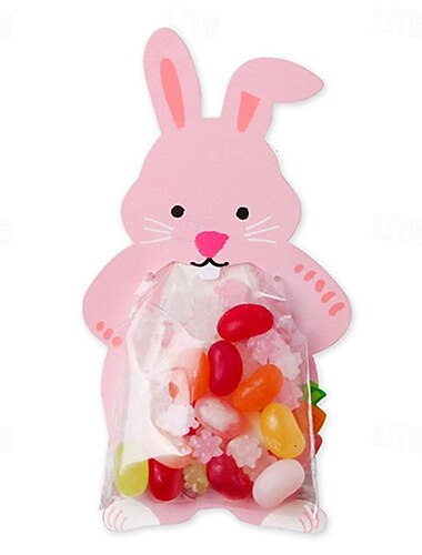  Süßes Tierbär-Kaninchen-Backbonbon-Verpackungsbeutel-Geschenk für Kinder, Jungen, Mädchen, Babyparty, Geburtstagsparty-Dekoration, Kaninchen, 10 Stück