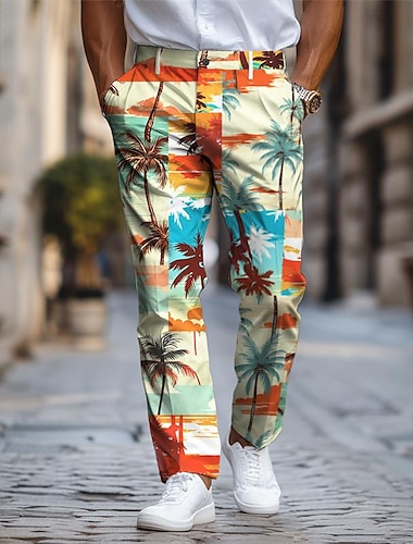  palmträd semester hawaiian herrresort 3d-tryckta klänningsbyxor platt fram raka ben polyester medium midja byxor utomhus semester semester dagligt slitage s till 3xl