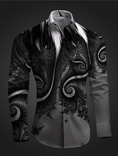  Per uomo Camicia con bottoni Camicie stampate Manica lunga Sottoculturale Da mare Feste Strada Primavera estate Collo ripiegabile Stampa Bottone giù Rosso Blu Viola Grigio