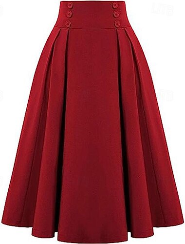  Faltenrock mit hoher Taille und Taschen Retro Vintage 1950er Rockabilly Swingrock Schlagrock Damen Tea Party Casual Alltagsröcke