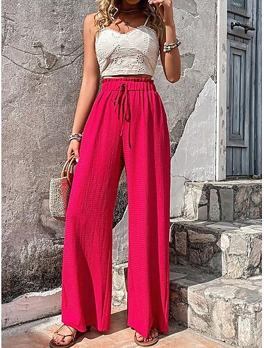  Mujer Perneras anchas Pantalones Bolsillos laterales Longitud total Negro Primavera verano