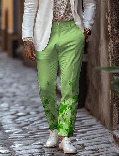  st paddys st.patrick's day τριφύλλι τύχη κλασικό ανδρικό casual 3d printed φόρεμα παντελόνι ίσιο μπροστινό ίσιο πόδι χαλαρή εφαρμογή πολυεστερικό παντελόνι μεσαίας μέσης υπαίθρια ένδυση για εργασία