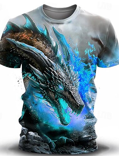  Herren Grafik Drache T Shirt Kurzarm T-Shirt 3D-Druck Rundhalsausschnitt Hemd Lässig Subkultur Sport im Freien Täglich Ferien Gelb Blau Purpur Frühling & Sommer Bekleidung S M L XL 2XL 3XL