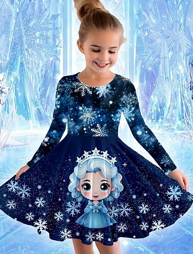  Girls ' 3D Komiks Princeznovské Šaty Dlouhý rukáv 3D tisk Jaro Podzim Dovolená Sporty a outdoor Denní Roztomilý Na běžné nošení Krásná Děti 3-12 let Volnočasové šaty Áčkové šaty Nad kolena Běžný