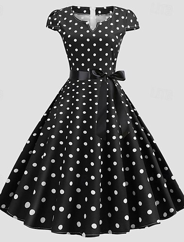 50-es évek pöttyös lenge ruha retro vintage 1950-es évek vakációs ruha flare ruha női cosplay jelmez alkalmi napi ruha maskara