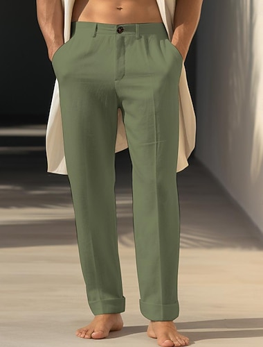  40% linnen Voor heren Linnen broek Broek Zomerbroek Zak Recht been Effen Ademend Comfortabel Kantoor / Formeel Dagelijks Vakantie Klassiek Casual Zwart Wit