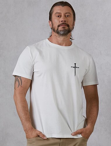  Herren Kreuz T Shirt T-Shirt 100% Baumwolle Kurzarm Grafik Hemd Weiß Dunkelblau Beige Bequemes T-Shirt Urlaub Straße Modedesigner-Kleidung