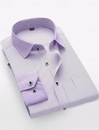  camisa casual para hombre ajuste estándar manga larga solapa mezcla de algodón a rayas negro azul violeta 2023 38/s,39/m, 40/l,41/xl,42/xxl,43/3xl, 44/4xl