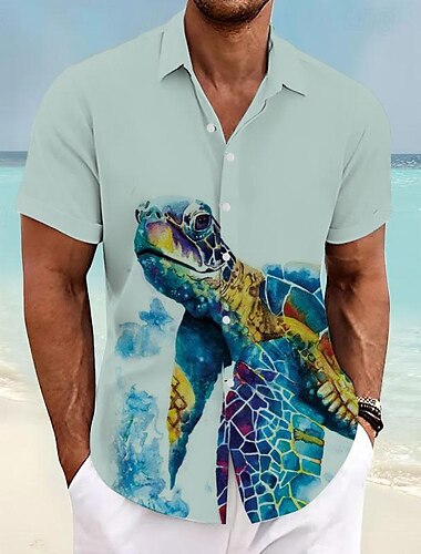  Herren Tropisch Schildkröten Hemd Hawaiihemd Sommerhemd Aloha-Shirt Kurzarm Hemd Umlegekragen Urlaub Hawaiianisch Outdoor Urlaub Hawaiianisch Weiß Blau Grün S M L