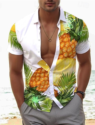  Miesten Ananas Trooppinen Paita Havaiji paita Havaijilaispaita Lyhythihainen Paita Sänkyjen avaus Loma Havaijilainen ulko- Loma Havaijilainen Sininen Tumman vihreä Oranssi S M L