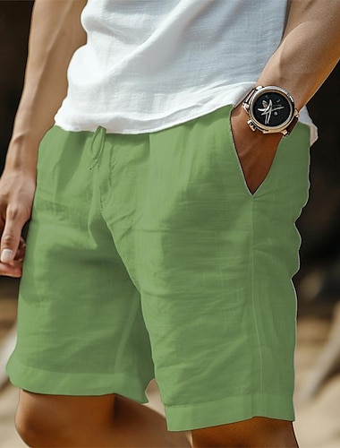  Homens Calção Shorts de linho Shorts de verão Bolsos Com Cordão Cintura elástica Tecido Conforto Respirável Curto Casual Diário Feriado Moda Estilo Clássico Preto Branco