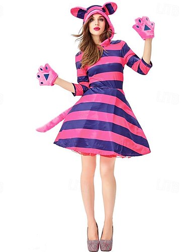  Alice in Wonderland Sprookje De Cheshire-kat Jurken Handschoenen Cosplay Film cosplay for Dames Volwassenen Maskerade Dagelijks gebruik