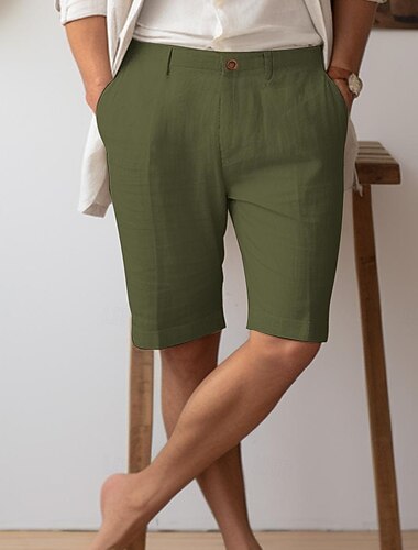  40% linnen Voor heren Korte broek Linnen korte broek Zomer korte broeken Dichtknopen Zak Effen Ademend Comfortabel Korte Dagelijks Vakantie Uitgaan Klassiek Casual Wit Marineblauw