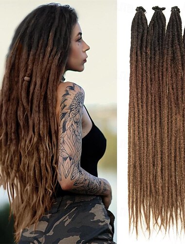  extensions dreadlock 24 pouces synthétique hippie simple extrémité dreads 15 brins ombre brun 0,6 cm largeur extensions loc style reggae crochet cheveux pour femmes