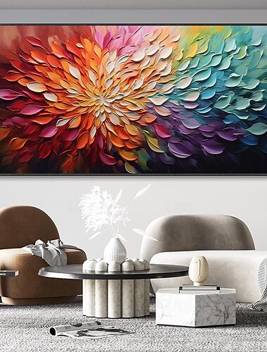  Cuchillo pintado a mano, pintura al óleo de flores sobre lienzo, traje de artista, flor floreciente, pintura botánica, arte del paisaje, pintura de textura para sala de estar, pintura decorativa,