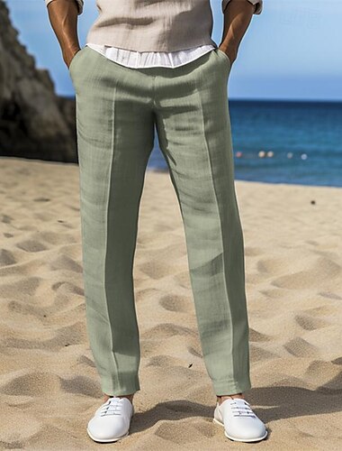  100% Leinen Herren Leinenhose Hose Hosen Sommerhosen Tasche Elastische Taille Gerade geschnitten Glatt Atmungsaktiv Komfortabel Büro / Geschäftlich Täglich Urlaub Klassisch Brautkleider schlicht