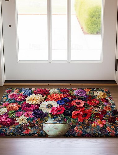  fargerikt maleri blomster dørmatte gulvmatter vaskbare tepper kjøkkenmatte sklisikkert oljetett teppe innendørs utendørs matte soverom dekor badsmatte inngangsteppe