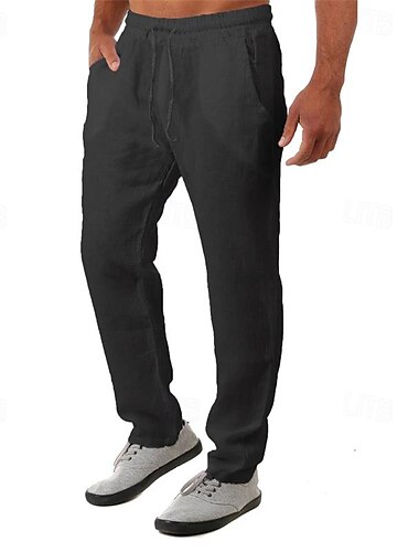  Herren Leinenhose Hose Hosen Sommerhosen Strandhose Tasche Kordelzug Elastische Taille Glatt Komfort Atmungsaktiv Täglich Festtage Urlaub Hawaiianisch Boho Schwarz Weiß