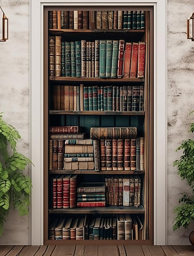  винтажные книжные полки, дверные покрытия, фреска, декор, дверной гобелен, дверной занавес, украшение, фон, дверной баннер, съемный для входной двери, в помещении, на открытом воздухе, украшение для
