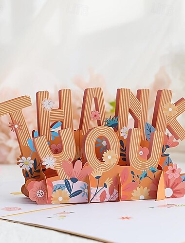  3D Pop-Up Thank You Card Thanksgiving Card Greeting Cards for Mother's Day Father's Day Teachers Friends  Love Card Size  Includes Envelope and Note Tag