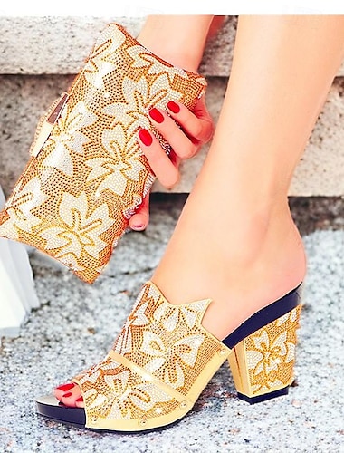  Mujer Tacones Zapatos de boda Fiesta Zapatos de novia Conjunto de zapatos y bolsos a juego Pedrería Cristal Plataforma Tacón Cuadrado Punta abierta Elegante Cuero microbiano Huevas Rojas Negro Morado