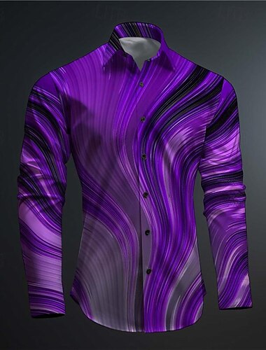  Homme 3D Print Formes Géométriques Chemise boutonnée Chemises imprimées manche longue Sous-culturel Vacances Soirée Plein Air Printemps été Col rabattu Imprimer Bouton bas Jaune Rouge Violet Orange
