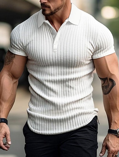 Pánské Pletené polo Svalová košile Ležérní Dovolená Klopa Krátký rukáv Módní Základní Bez vzoru Sexy Léto Slim Černá Bílá Khaki Pletené polo   Pánské Pletené polo Svalová košile Ležérní Dovolená Klopa Krátký rukáv Módní Základní Bez vzoru Sexy Léto Slim Černá Bílá Khaki Pletené polo