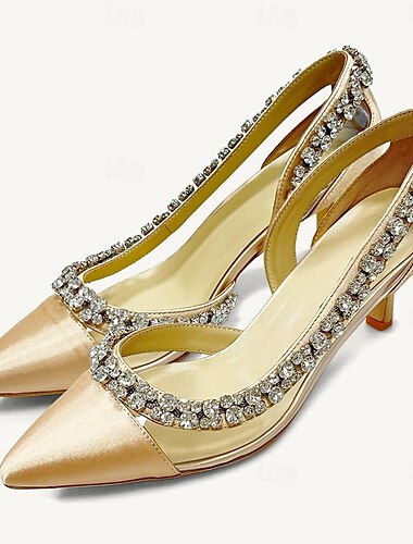  Tacones de punta puntiaguda para mujer con adornos de cristal: elegantes zapatos de boda y de noche.
