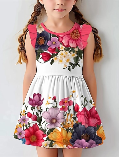  Κορίτσια » 3D Φλοράλ Φόρεμα βολάν Ροζ Αμάνικο 3D εκτύπωση Καλοκαίρι Καθημερινά Αργίες Καθημερινό Πανεμορφη Παιδιά 3-12 χρόνια Καθημερινό φόρεμα Αμάνικο φόρεμα Πάνω από το Γόνατο Πολυεστέρας Κανονικό