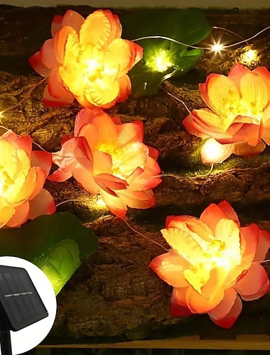  ηλιακά τεχνητά φωτάκια κορδόνι λουλουδιού λωτού 2m 20led 5m 50leds αδιάβροχα νυχτερινά φωτιστικά led για πισίνα λάμπα λωτού λιμνούλα κήπου ντεκόρ χριστουγεννιάτικου πάρτι (5/12 lotus)