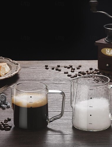  Pichet à café en verre avec mousseur à lait, pichet à café expresso barista latte, pichet à lait, 300/500ml