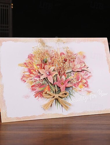  Handgemachte Trockenblumen-Grußkarten, Dankeskarte, Geburtstagsfeier, Abschlussfeier, Hochzeitseinladung, Jahrestagskarte, Blumenstraußkarte für Ehefrau, Valentinstag, Muttertagsgeschenk