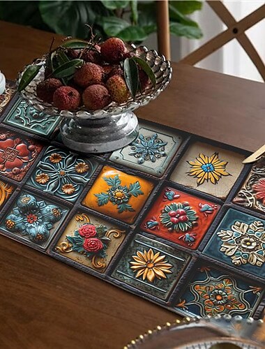  Camino de mesa con estampado geométrico, decoración de mesa de comedor de cocina, caminos de mesa con estampado para decoración de interiores y exteriores, casa de campo, vacaciones, bodas, fiestas