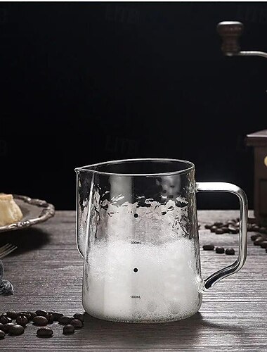  Glaskannen zum Aufschäumen von Kaffee und Milch mit Skala, Milchaufschäumer, Barista-Espresso-Kaffee, Latte, Milchkännchen, Kaffeekannen 300/500 ml