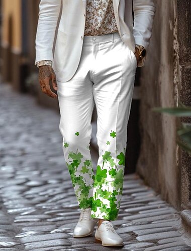  St. Paddy's St. Patrick's Day Shamrock Classic Herren Freizeit 3D-gedruckte Anzughose flacher Bund gerade Passform entspannte Passform Polyester mittlere Taille Outdoor-Streetwear tägliche Bekleidung