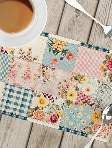  Mantel Individual floral americano rural, tapete de mesa de 12x18 pulgadas para decoración de fiesta, cocina y comedor, 1 ud.