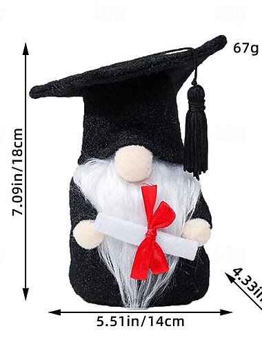  Gnomenfigur zum Abitur, süße gesichtslose Puppe mit schwarzer Doktormütze, Plüschtier, Urlaubsgeschenk &Dekoration
