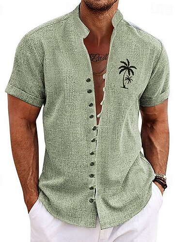  Herre Kokos palme Tropiske Planter Skjorte Hawaii skjorte Aloha skjorte Kortærmet Skjorte Høj krave Mode Gade Designer Afslappet Daglig udendørs Grøn 1# Dusty Blue Grøn S M L
