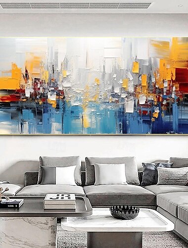 Abstraktes Stadtbild-Ölgemälde, handgemaltes großes Wandbild, modernes Gebäudegemälde auf Leinwand, Texturgemälde, Wandkunst, minimalistisches Gemälde für Wohnzimmer, Schlafzimmer, Dekoration