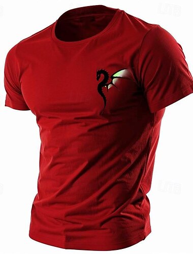  Herren Tiermotiv Drache T Shirt T-Shirt 100% Baumwolle Kurzarm Grafik Hemd Schwarz Weiß Rote Bequemes T-Shirt Urlaub Straße Modedesigner-Kleidung