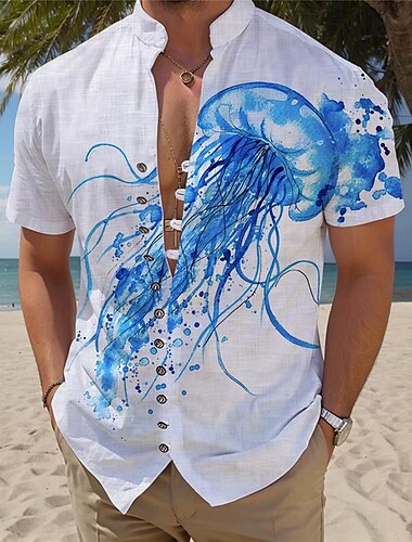  Homme Tropical Méduse Chemise hawaïenne Chemise Aloha Chemises imprimées Manches courtes Chemise Col Mao Hawaïen Station balnéaire Vacances Usage quotidien Bleu Violet Orange S M L