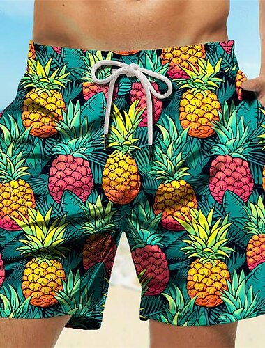  ananas tropisk resort för män 3d-tryckta boardshorts badshorts badbyxor ficka dragsko med nätfoder komfort andas kort aloha hawaiiansk stil semesterstrand s till 3xl