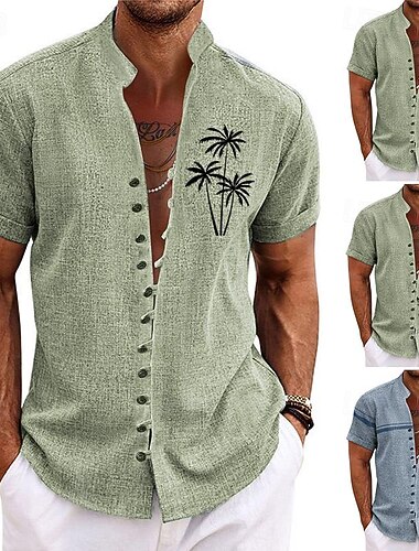  Per uomo Albero di Cocco Piante Tropicali Camicia Camicia hawaiana estiva Camicia Aloha Manica Corta Camicia Collo alla coreana Moda Streetwear Designer Casuale Quotidiano All'aperto verde 1# Blu