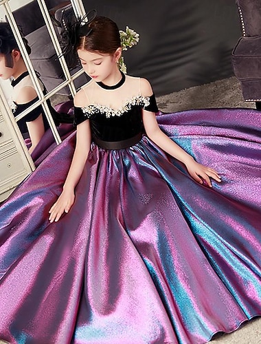  Vestito da festa per bambine, tinta unita, manica corta, da sposa, da principessa, dolce, in rete, a metà polpaccio, in tulle, per bambine, estate, primavera, autunno, tutte le età, azzurro cielo