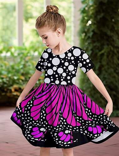  Mädchen' 3D Schmetterling Kleid Kurzarm 3D-Druck Sommer Täglich Festtage Brautkleider schlicht Schön kinderkleidung 3-12 Jahre Casual kleid Skater-Kleid Übers Knie Polyester Regular Fit